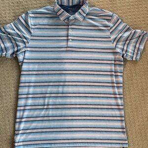 johnnie-O Blue and White Striped Polo